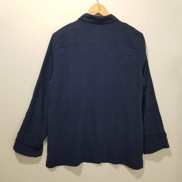 Lauren Ralph Lauren Blouse Womens Petite 14P Navy 100% Silk Button Front - Picture 3 of 8